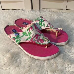 Keds Pink Floral Canvas Thongs Sandals